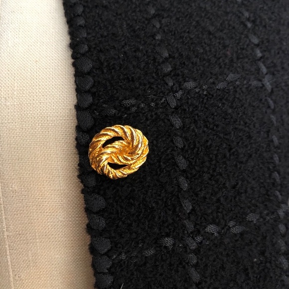 Vtg Military Academia Window Pane Textured Knit Black Gold Knit Blazer - Picture 14 of 16